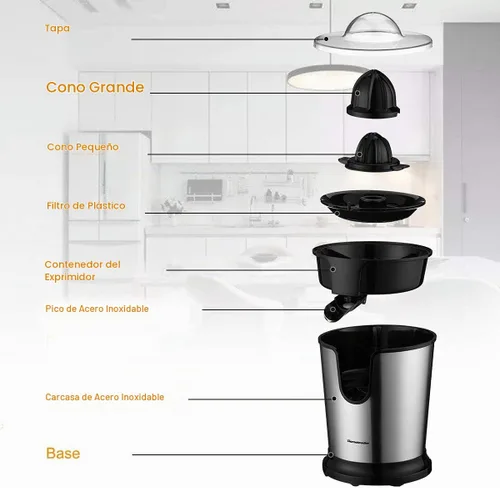 Vista 3 de Homeleader Exprimidor eléctrico de cítricos, exprimidor de limón con acero inoxidable, exprimidor naranja
