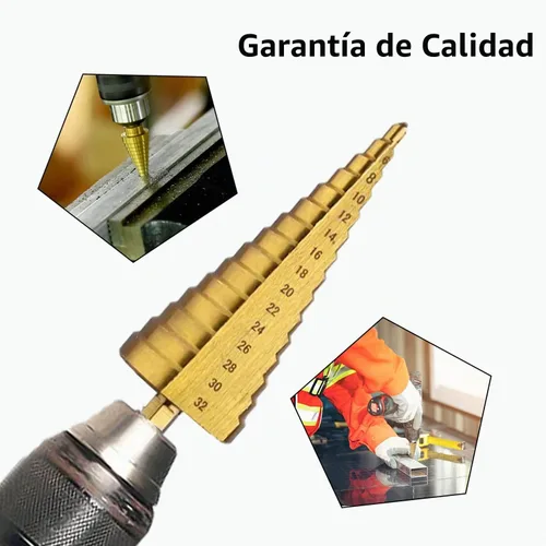 Vista 8 de Juego de 3 brocas escalonadas, juego de brocas escalonadas HSS con revestimiento de titanio, juego de brocas de acero de alta velocidad, brocas