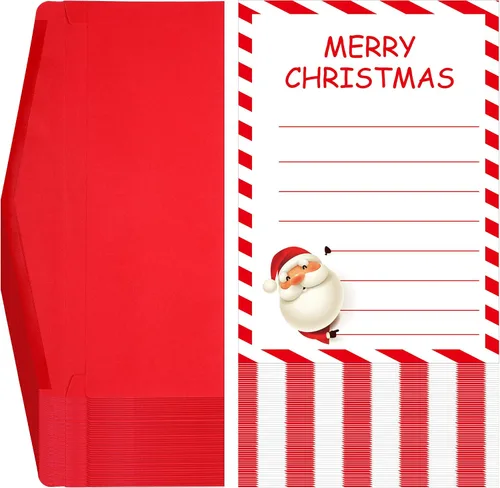 Vista 8 de Outus Kit de 100 sobres de Navidad para escribir cartas a Papá Noel, sobres de Navidad con papel de carta, sobres autoadhesivos, lista de deseos