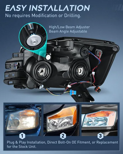 Vista 15 de Nilight Conjunto de faros delanteros compatible con Nissan Titan 2004, 2005