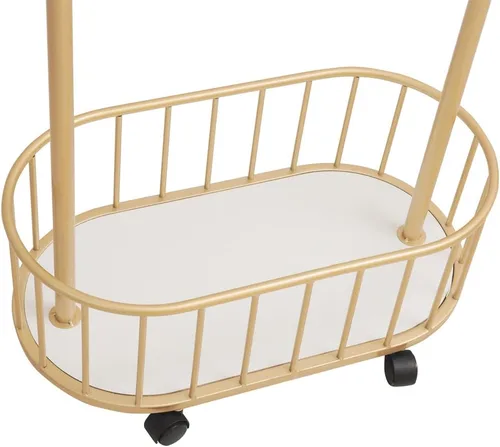 Vista 6 de Perchero de Ropa Dorado con Ruedas Perchero Rodante con Cesta de Almacenamiento Perchero de Abrigos de Metal Móvil Soporte Perchero Moderno