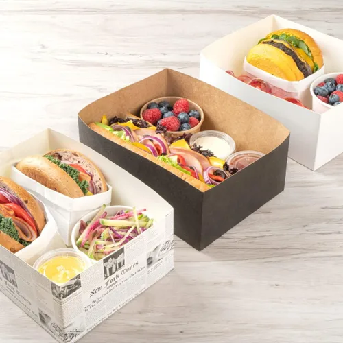 Vista 11 de Restaurantware Bio Tek - Bandejas de hamburguesas de 8.4 x 6 x 3.5 pulgadas, 100 bandejas de papel desechables para alimentos, bandejas de papel