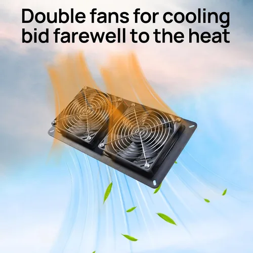 Vista 6 de DC HOUSE Ventilador solar de 20 W para gallineros, invernaderos, cobertizos, casas de mascotas y ventanas, impermeable, fácil de usar, fácil