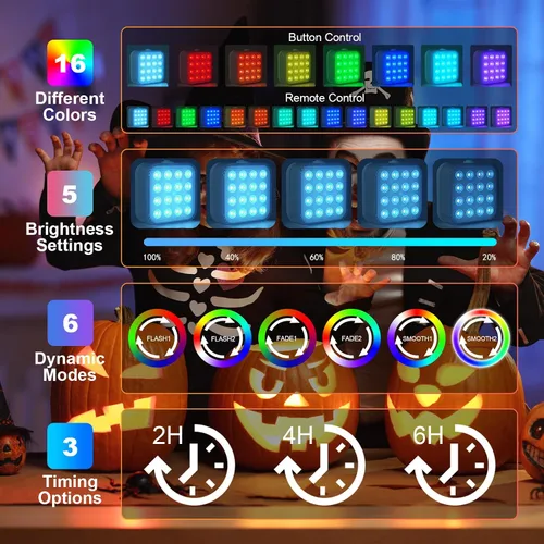 Vista 5 de Luces de calabaza recargables, luces Jack O Lantern de 16 colores, 1 paquete