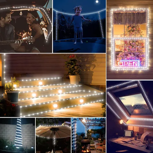 Vista 8 de Nuevas luces de cuerda solares mejoradas para exteriores, impermeables, 32m, 300 LED, luces de tira solares con control remoto, temporizador