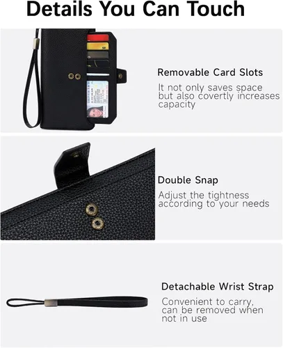Vista 5 de GOIACII Cartera para mujer de gran capacidad con bloqueo RFID para mujer, tarjetero de embrague para teléfono, cartera larga de viaje, A03 negro