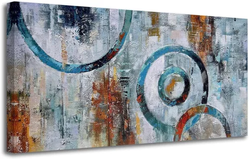 Vista 23 de Arjun Pintura de Paisaje Puesta de Sol Montaña Lago Arte de Pared en Lienzo con Textura Enmarcado Grande 40"x20"- Impresiones de Cuadros Serenos