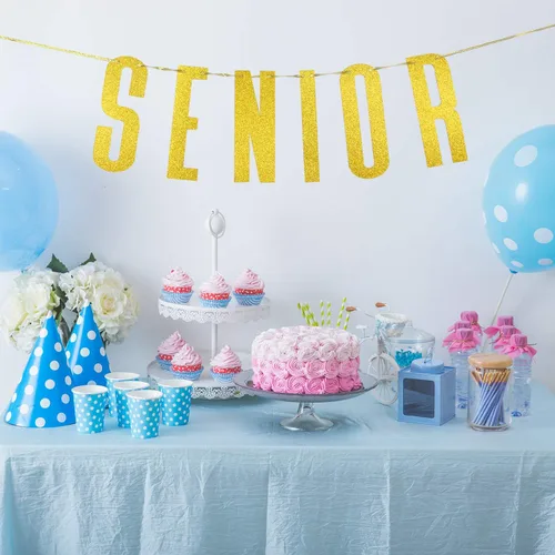 Vista 3 de Cartel dorado con purpurina para graduación de felicitaciones, decoración de banderines para fiesta de graduación de secundaria