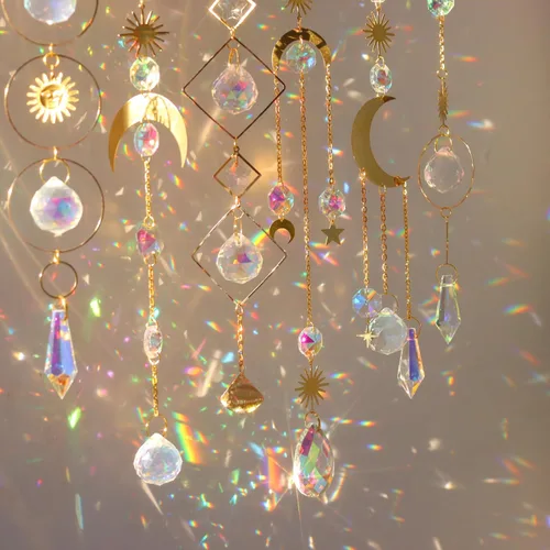 Vista 6 de 6 Piezas de Atrapasueños de Cristales Coloridos con Colgante de Cadena, Bolas de Cristal para Ventana, Hogar, Jardín, Decoración para Navidad, Día