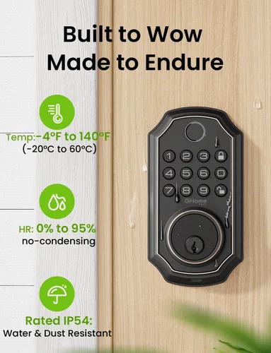 Vista 8 de GHome Smart cerradura inteligente para puerta KD30, cerrojo inteligente con huella dactilar para puerta delantera, cerradura de puerta de entrada