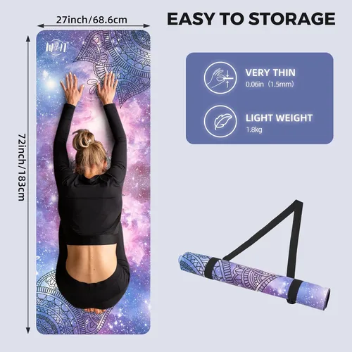 Vista 4 de U&M Tapete de yoga antideslizante, tapete de gamuza para ejercicio con bolsa de transporte para yoga, pilates y meditación, estiramiento de suelo