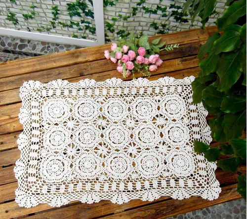 Vista 8 de Damanni Camino de mesa rectangular de algodón hecho a mano con encaje de ganchillo, tapetes individuales, bufanda decorativa para tocador, 19 x 24