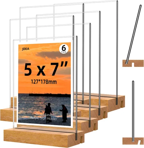 Vista 7 de Soporte de Letrero de Acrílico con Base de Madera 8.5x11 Pulgadas para Visualización Vertical y Inclinada (Paquete de 2 8.5*11")