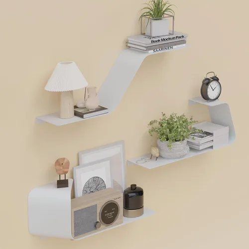 Vista 11 de Sttoraboks Estantes flotantes, juego de 3 estantes de metal montados en la pared con diseño único para almacenamiento en la pared, estante