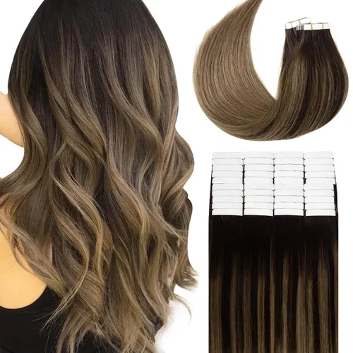 Vista 27 de Lacer Extensiones de cabello humano adhesivas de 12 pulgadas, cinta adhesiva de doble cara para extensiones de cabello de trama cutánea, 20