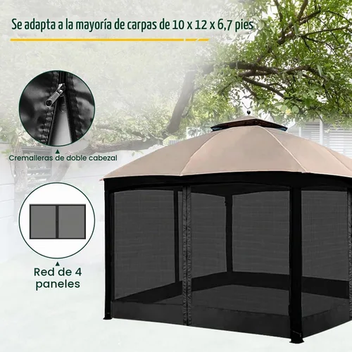 Vista 6 de OLILAWN Mosquitera Universal de Repuesto para Gazebo, 10' x 12' Malla de Red para Toldo Exterior Cortina de Pared Lateral de 4 Paneles