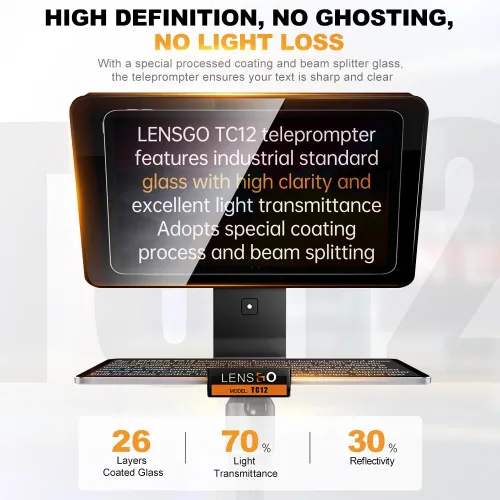 Vista 7 de Teleprompter para cámaras iPad Tablet, LENSGO TC12 14.5 pulgadas de aluminio Prompter App compatible con iOS/Android, indicador profesional