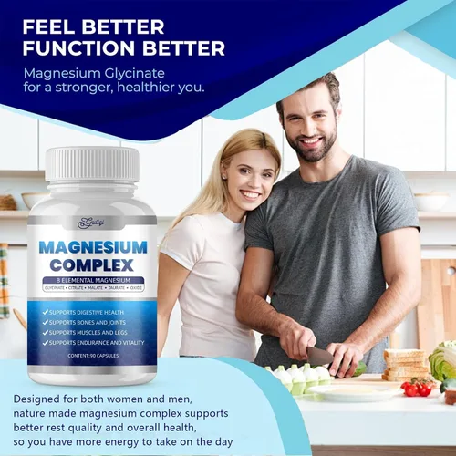 Vista 4 de Complejo de magnesio 8 Suplemento elemental de magnesio 1000 mg, glicinato de magnesio, apoyo para dormir, músculo, huesos, calambres y energía
