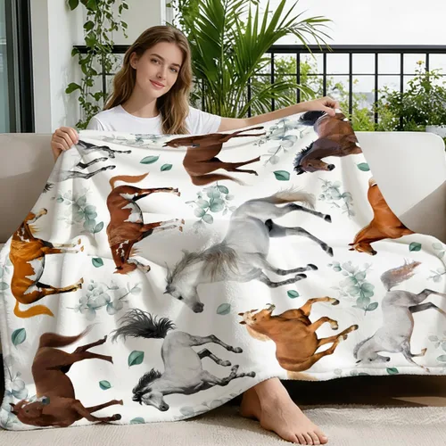 Vista 2 de Mantas de Caballo Regalos para Niñas y Niños, Manta de Franela Floral Ultra Suave para Decoración de Sofá/Sofá/Viajes/Campamento, Regalos