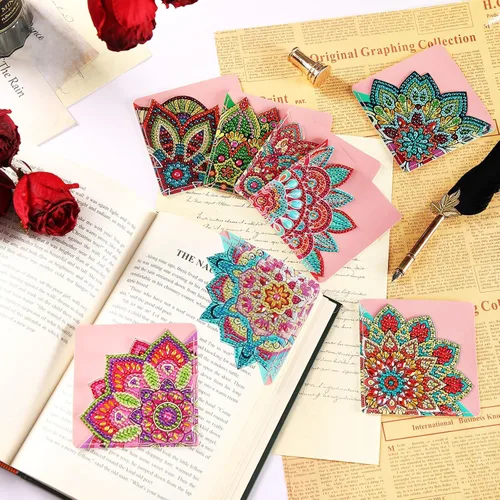 Vista 5 de Tatuo Juego de 16 marcadores de diamantes para adultos, pintura de diamante, marcapáginas de esquina con mandala, kits de arte de diamantes