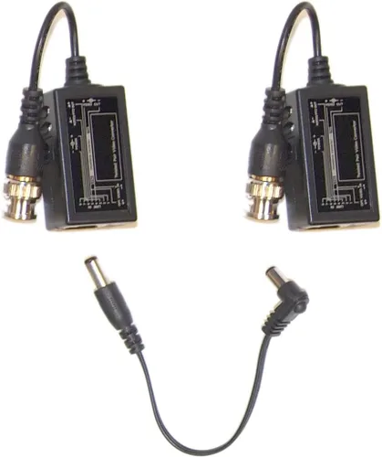 Vista 6 de Evertech 4 pares (8 piezas) Balun de video pasivo con Power BNC a RJ45 Cable convertidor de video transmisor de potencia de audio a través