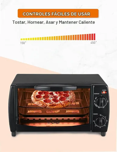 Vista 3 de Commercial Chef Horno tostador 10L, 4 rebanadas, 1000 W, CHTO40B, negro