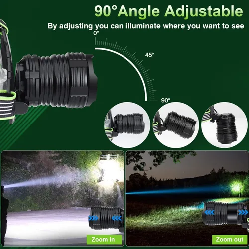 Vista 9 de Bud K Linterna frontal LED recargable, 1000 lúmenes, linterna frontal súper brillante con sensor de movimiento, 8 modos, ajustable a 135°, lámpara