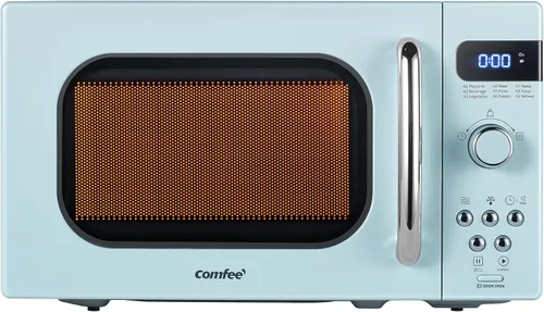 Vista 12 de COMFEE' Horno de microondas pequeño retro con tamaño compacto, 9 menús preestablecidos, plato giratorio con memoria de posición, función