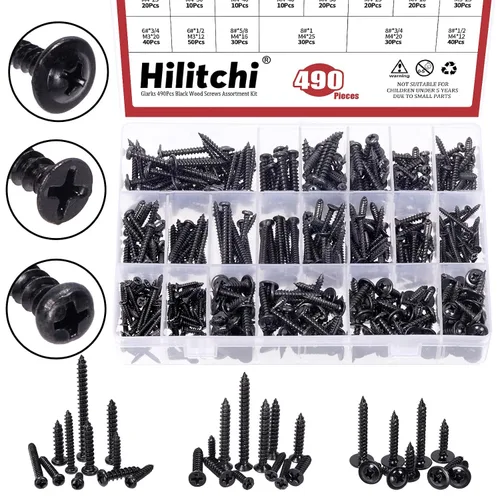 Vista 8 de Hilitchi 570 unidades de tornillos autoperforantes modelos M 3 4 5 6, de acero inoxidable con cabeza plana y Phillips, kit de tornillos surtidos