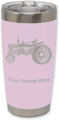 Vista 25 de LaserGram Vaso aislado al vacío de 20 onzas, Old Farm Tractor, grabado personalizado incluido (negro)