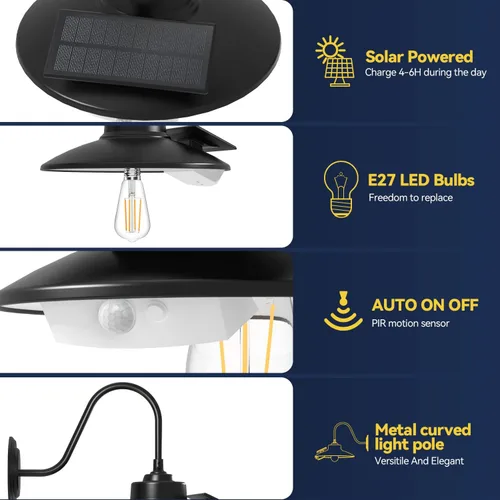 Vista 4 de APONUO Luz solar de granero con 3 modos de iluminación, luces solares de pared para exteriores, sensor de movimiento para exteriores, impermeable