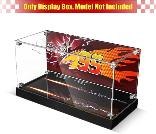 Vista 2 de Vitrina acrílica con luces LED, compatible con Lego 77255 Speed Champions Lightning McQueen Toy (solo funda, modelo no incluido)