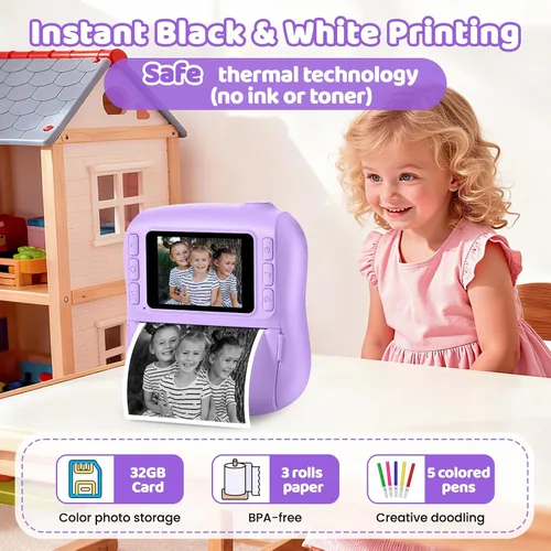 Vista 2 de Cámara de impresión instantánea para niños, regalos de Navidad y cumpleaños para niños y niñas de 3 4 5 6 7 8 9 10 11 12 años, cámaras de Púrpura