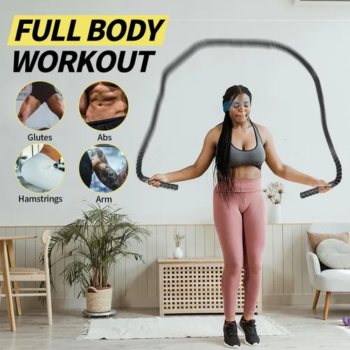 Vista 4 de Cuerda de saltar con peso para fitness, cuerda de entrenamiento muscular total de 2.4 libras para mujeres y hombres, cuerda de saltar para adultos