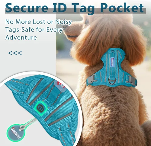 Vista 3 de BARKBAY Arnés Oxford sin tirones para perro con bolsillo para etiqueta de identificación, resistente, reflectante, fácil control para perros grandes