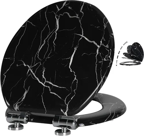 Vista 8 de Asiento para retrete Angel Shield de madera moldeada con cierre silencioso, mármol, fácil de limpiar, bisagras de liberación rápida