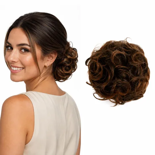 Vista 13 de CAISHA Postizo Grande Scrunchy Recogido Peinado Nupcial Rizado Moño Despeinado Marrón Chocolate Oscuro G2E