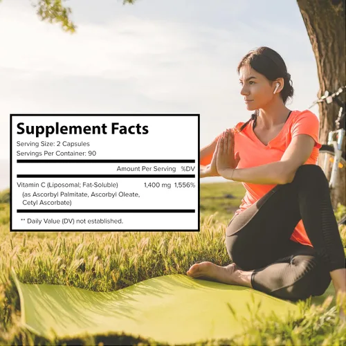 Vista 5 de Pure O Elements Cápsulas de suplemento liposomal de vitamina C, 180 unidades, ácido ascórbico de alta absorción, sin OMG, sin soja, sin gluten