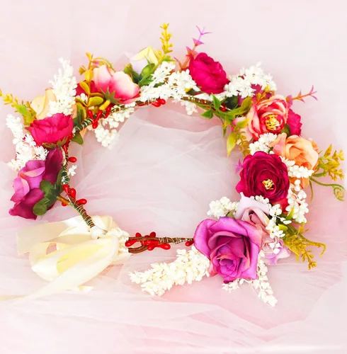 Vista 3 de Vivivalue Corona floral niña diadema floral diadema flor halo boda fiesta fotos