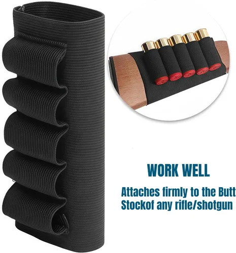 Vista 5 de ACEXIER Rifle Caza Táctico Escopeta Bolsas 5 Cartuchos A Tope Stock Shell Holder Bolsa de Portador de Tela Elástica
