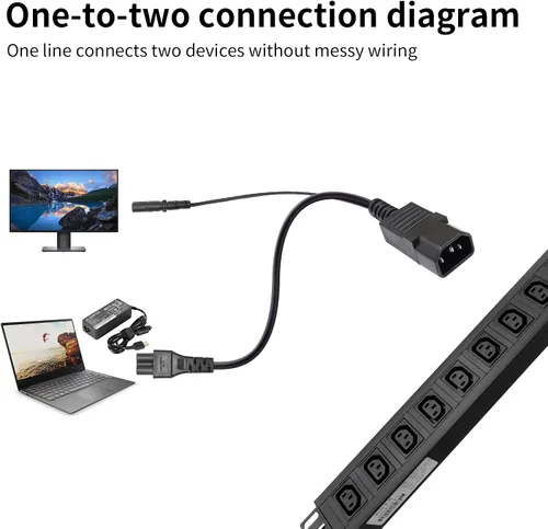 Vista 5 de C14 a C5+C7 Y Splitter Power Plug Cord YACSEJAO 10A/250V IEC320 C14 macho a C5+C7 Y Split Cable adaptador de corriente corto (1 pie/11.8 in)
