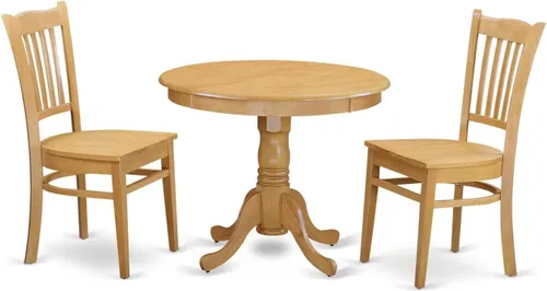 Vista 18 de East West Furniture ANGR3-MAH-W - Juego de comedor de 3 piezas para espacios pequeños que contiene una mesa de comedor redonda con pedestal y 2
