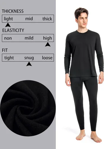 Vista 2 de Nutria Conjunto de ropa interior térmica para hombre, con forro polar, pantalones largos para hombre, ligero, capa base superior e inferior, clima