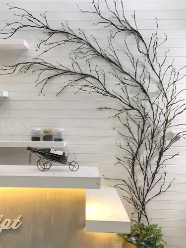 Vista 5 de 300cm/118in colgante de pared artificial de cerezo ramas tronco flexible ramitas ratán liana plantas falsas para el hogar, boda, jardín, habitación