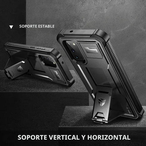 Vista 4 de Dexnor Funda para Samsung Galaxy S20 5G, [Protector de pantalla integrado y soporte] Protección de grado militar de servicio pesado a prueba de Negro