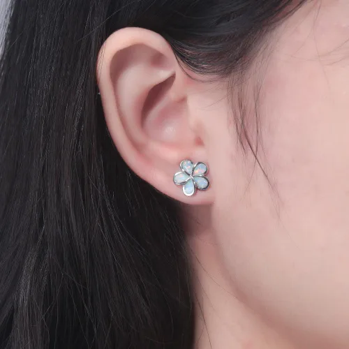 Vista 2 de CiNily - Aretes con forma de flor chapados en oro con ópalo hipoalergénicos, aretes colgantes con gota de flores, regalo de joyería para mujeres
