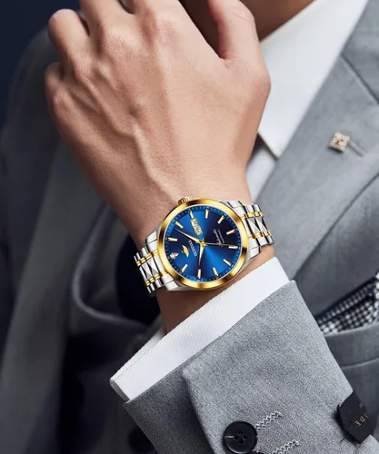 Vista 3 de OUPINKE Relojes automáticos para hombre, con diamantes reales, cuerda automática, mecánico, dorado, de lujo, reloj de pulsera impermeable