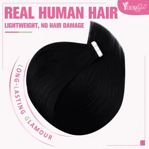 Vista 107 de YoungSee Extensiones de Cabello Humano con Cinta Balayage Extensiones de Cabello con Cinta Marrón Oscuro Extensiones de Cabello con Cinta Ombre