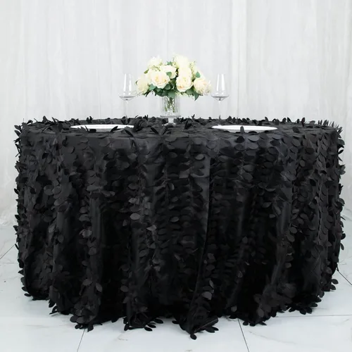 Vista 30 de TABLECLOTHSFACTORY - Mantel cuadrado de tela de tafetán de pétalos de hojas 3D de 54 pulgadas, color negro