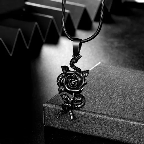 Vista 6 de Collar con colgante de corazón de rosa de serpiente, joyería gótica de acero inoxidable para mujer, serpiente animal, cobra, uroboros